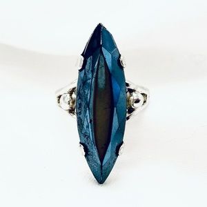 Vintage Vargas Sterling Silver Marquise Cut Hematite Gemstone Statement Ring